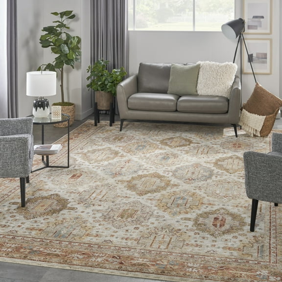 Nourison Petra Ivory/Multi 9'3" x 12'7"Area Rug, Traditional, Persian, Easy Cleaning, Non Shedding, Bedroom, Living Room, Dining Room, Kitchen, (9' x 12')