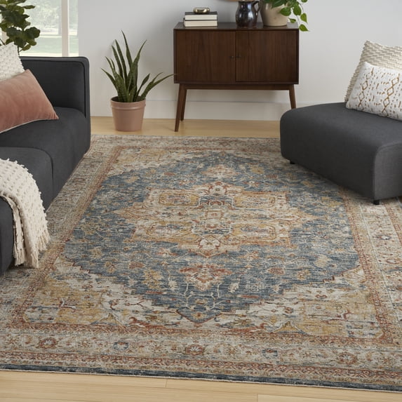 Nourison Petra Persian Ivory Blue 5'3" x 7'8" Area Rug, (5x8)