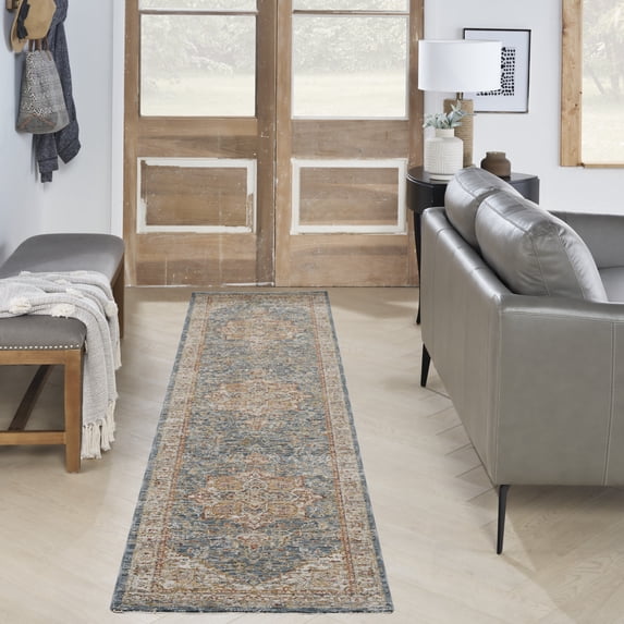 Nourison Petra Vintage Ivory Blue 2'3" x 10'2" Area Rug, (2x10)