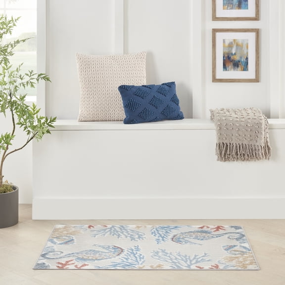 Nourison Pompeii 2' x 3' Ivory Multicolor Coastal, Nautical & Beach Indoor Rug