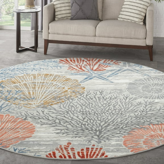 Nourison Pompeii 5'3" x Round Multicolor Coastal, Nautical & Beach Indoor Rug