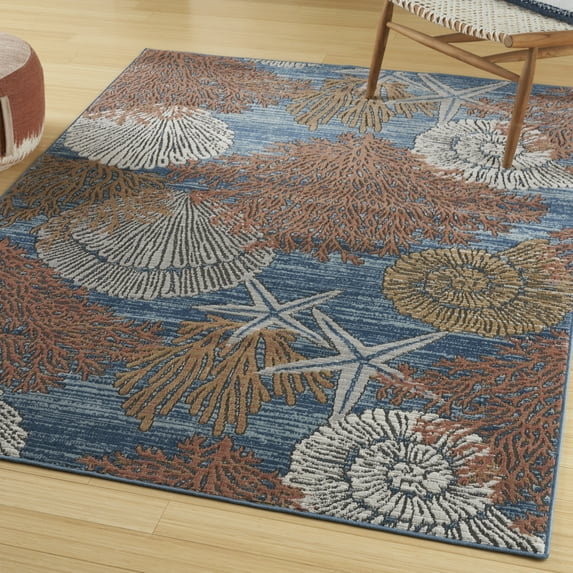 Nourison Pompeii Coastal, Nautical & Beach Blue Multicolor 4' x 6' Area Rug (4x6)