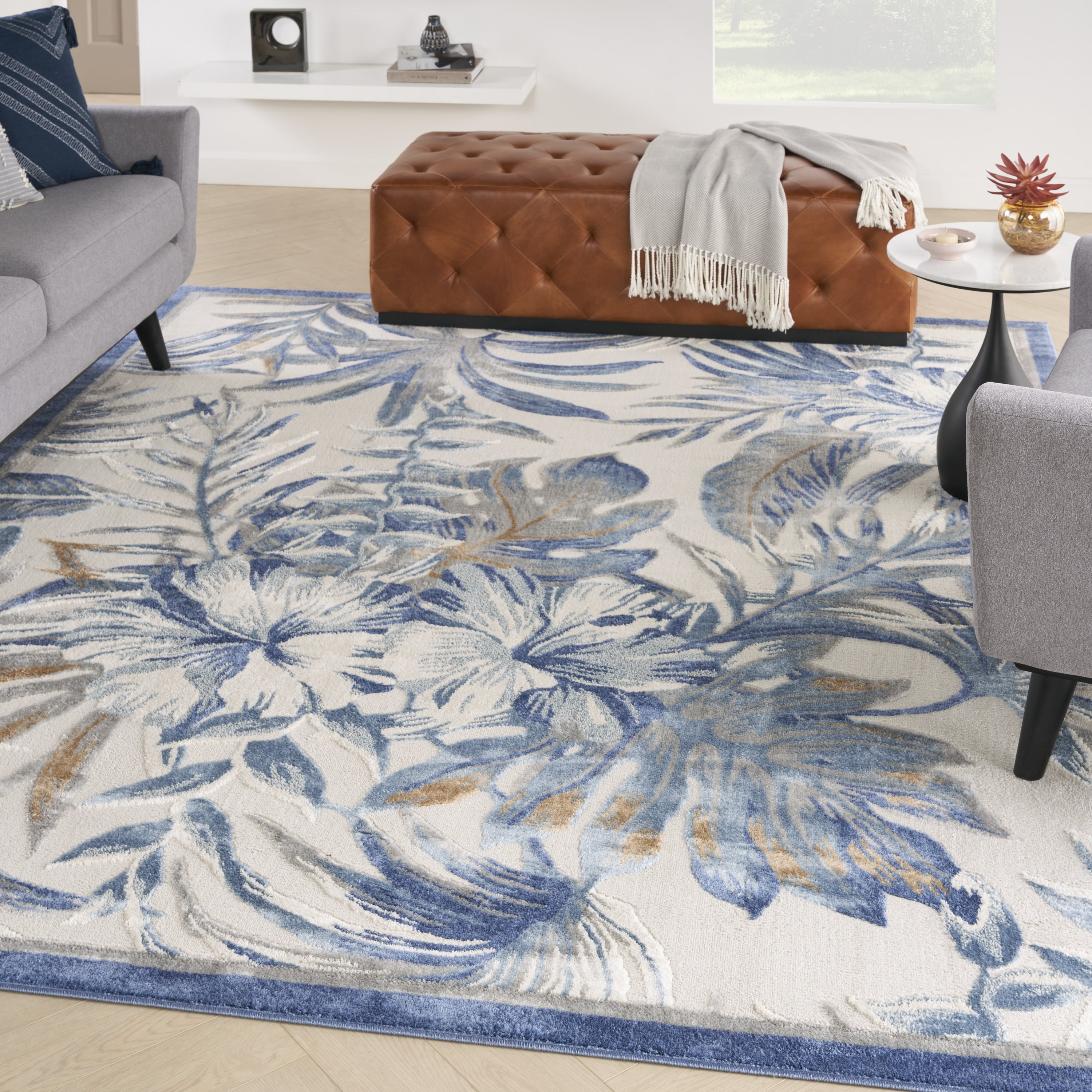 Ivory Elegance 8' x 10' Synthetic Tropical Botanical Area Rug
