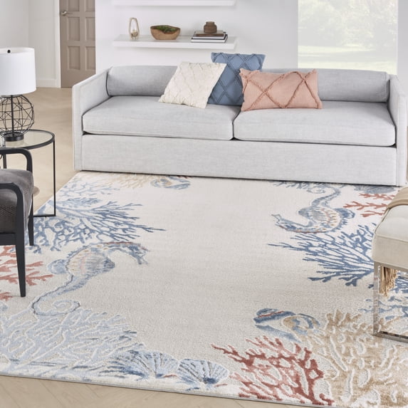 Nourison Pompeii Modern Beach Ivory/Multi 7'10" x 9'10" Area Rug, (8' x 10')