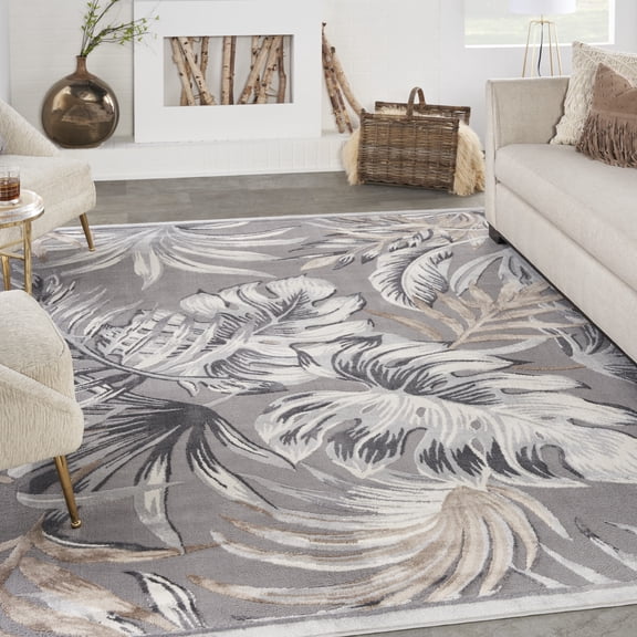 Nourison Pompeii Modern Botanical Grey 7'10" x 9'10" Area Rug, (8' x 10')