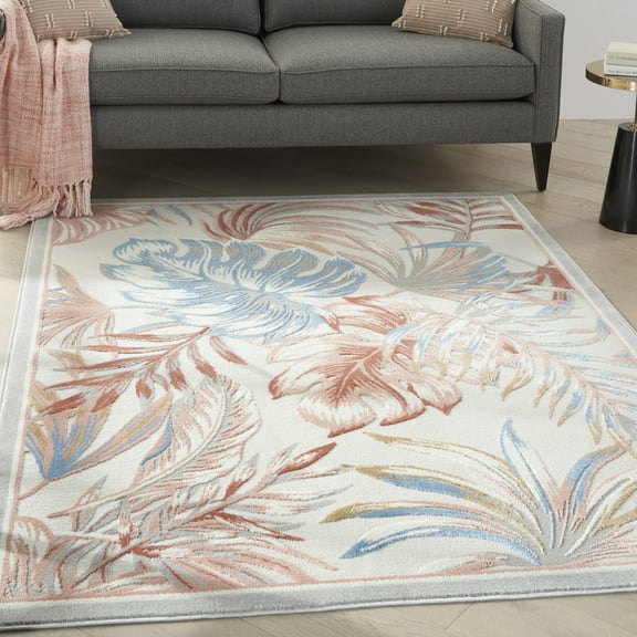 Nourison Pompeii Modern Botanical Multicolor 5'3" x 7'3" Area Rug, (5' x 7')