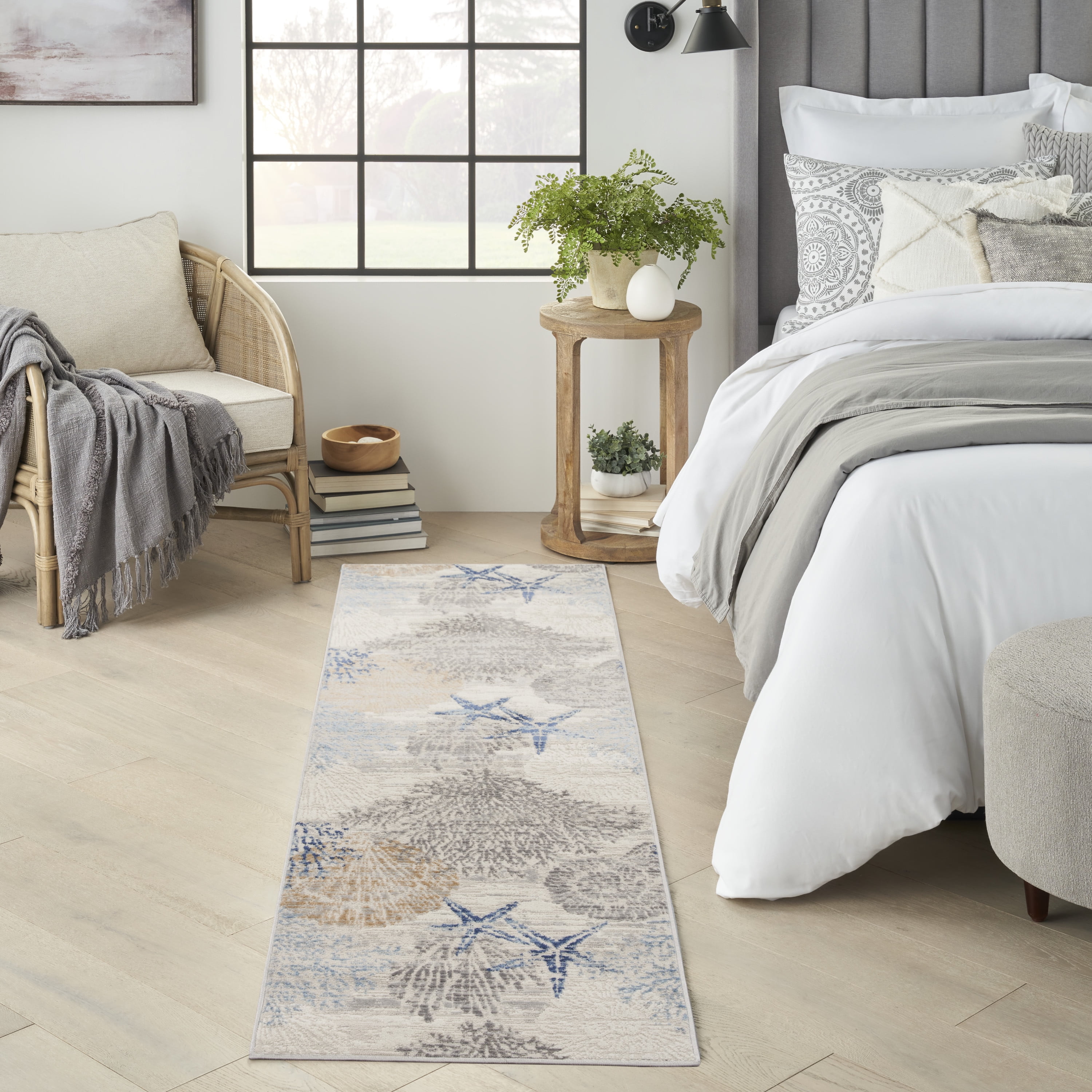 Pompeii Blue and Ivory Synthetic Easy Care Rug 27" x 4.7"