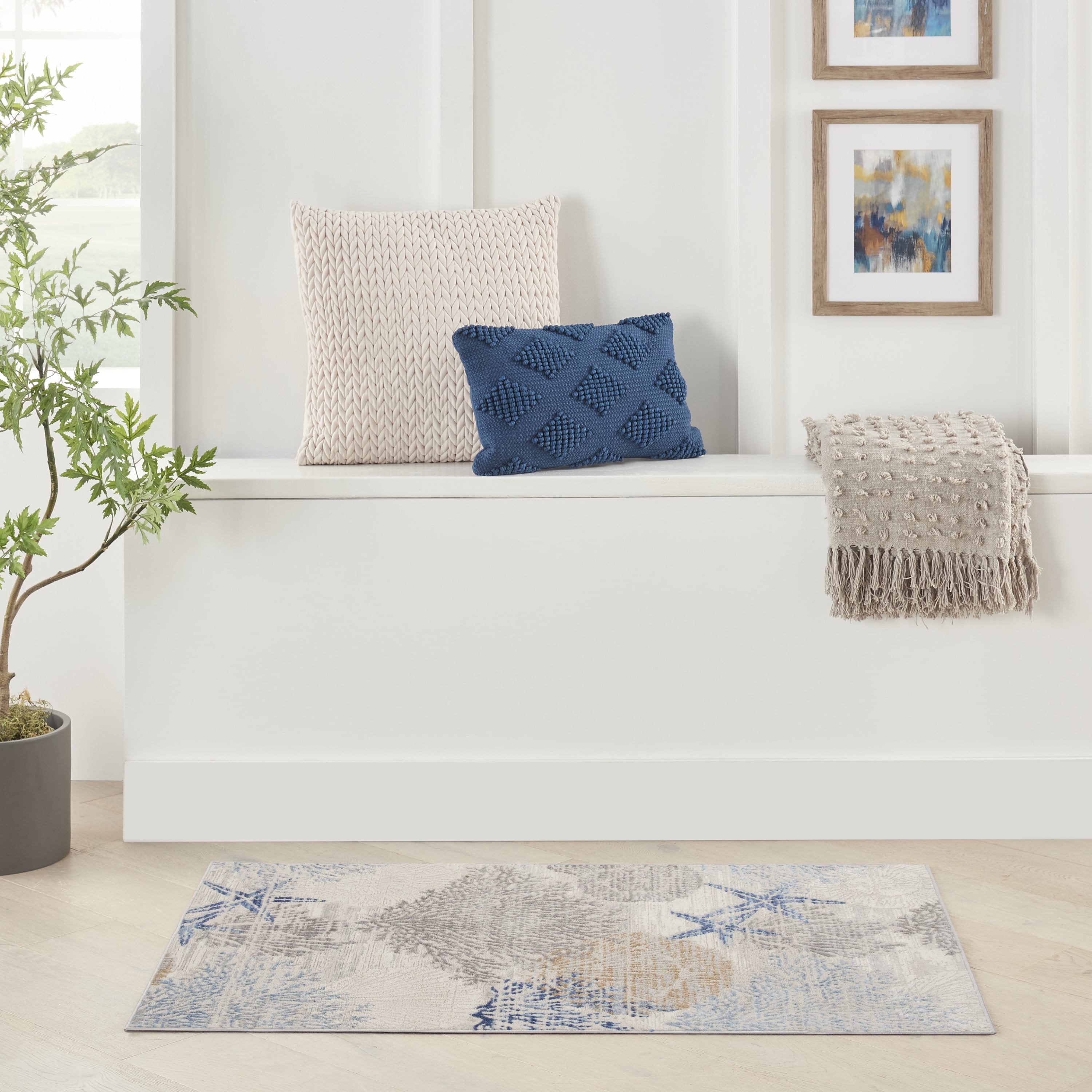 Pompeii Blue and Ivory Rectangular Cotton Chenille Rug