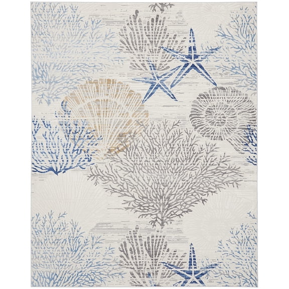 Nourison Pompeii Nature Ivory Grey Blue 9' x 12' Area Rug (9x12)