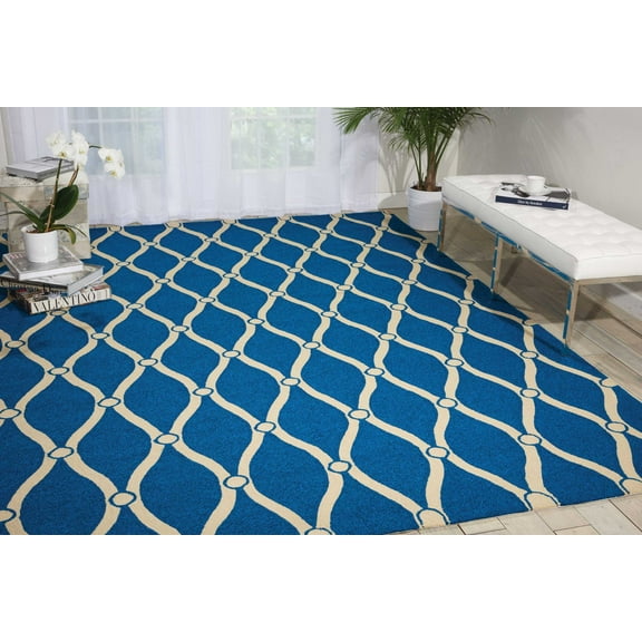 Nourison Portico Indoor/Outdoor Trellis Traditional Navy 8' x 10'6" Area Rug, (8' x 11')