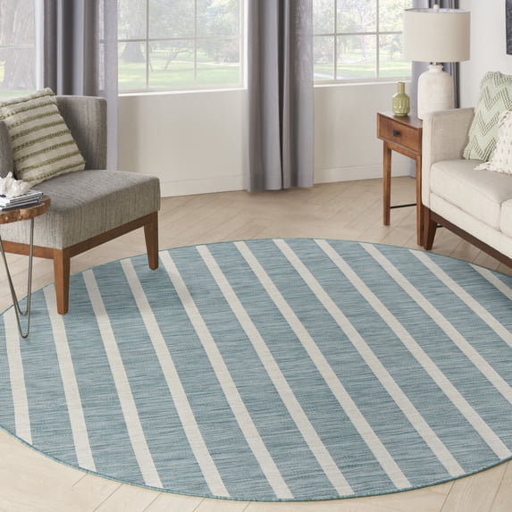 Nourison Positano 6' x Round Aqua Ivory Modern Rug