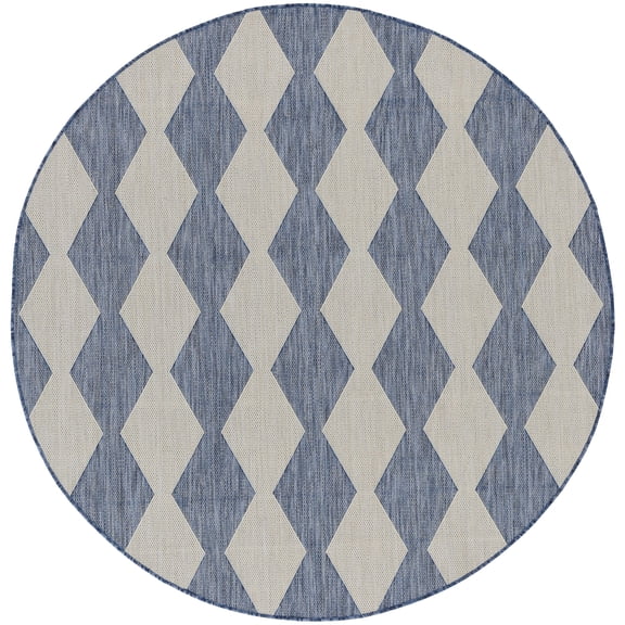 Nourison Positano 6' x Round Navy Blue Diamond Modern Flatweave Indoor/Outdoor Rug