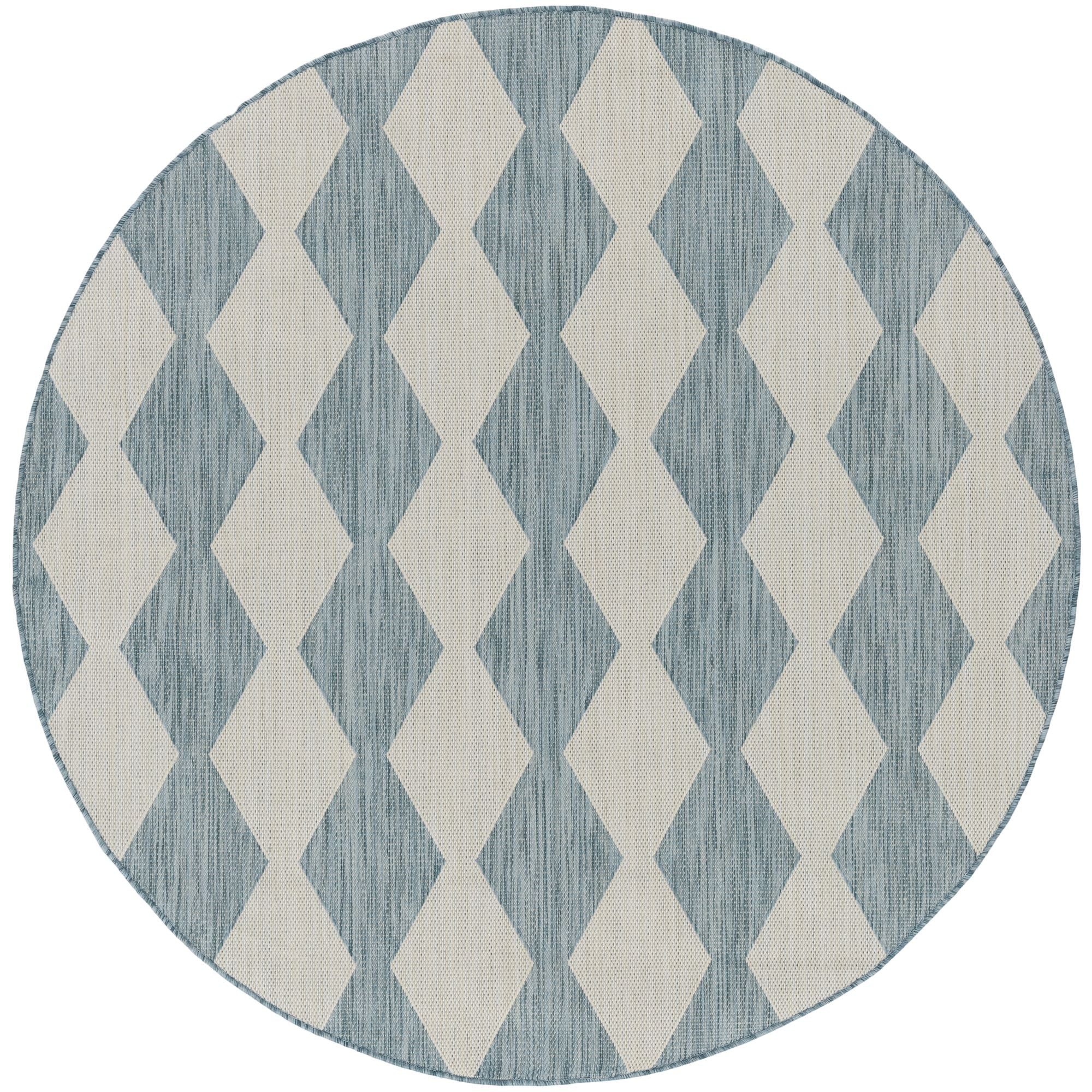 Nourison Positano 8' x Round Aqua Diamond Modern Flatweave Indoor/Outdoor Rug