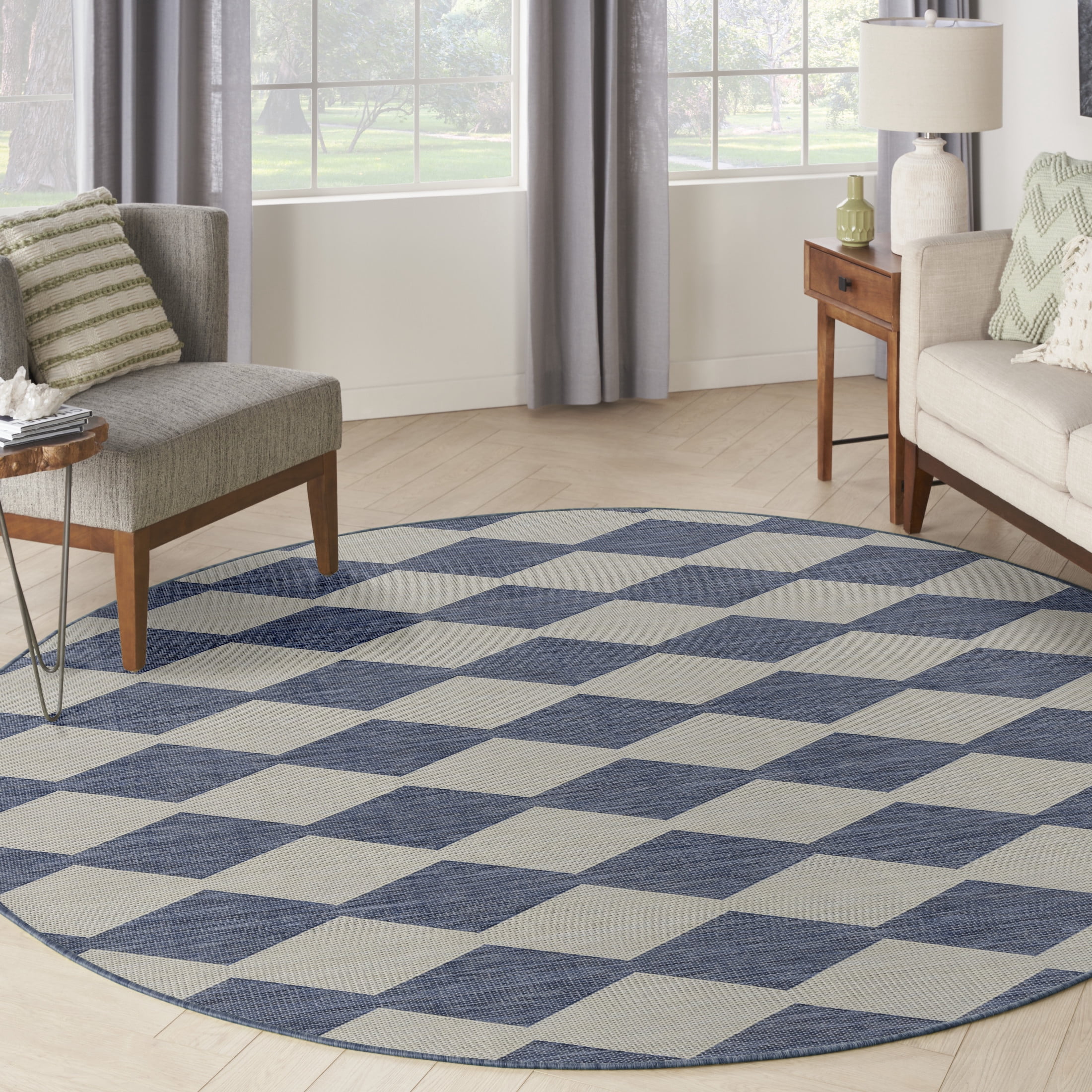 Nourison Positano 8' x Round Navy Blue Modern Rug