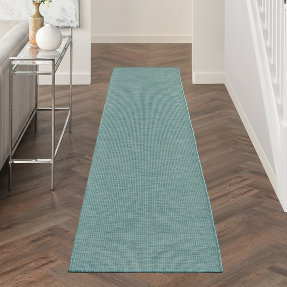 Nourison Positano Indoor/Outdoor Aqua 2'2" x 12' Area Rug, (2x12)