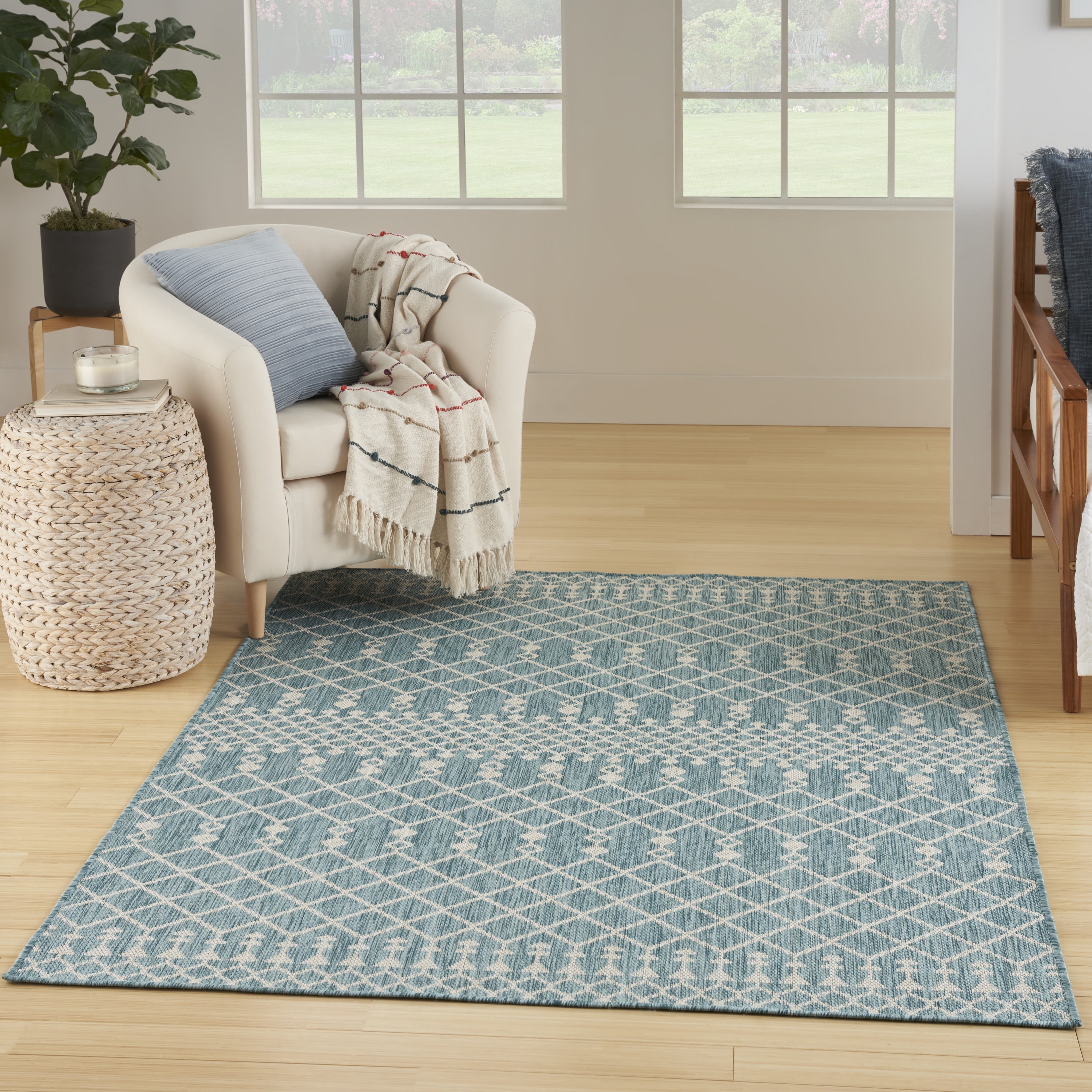 Aqua Moroccan Trellis Flatweave Synthetic 5' x 7' Area Rug