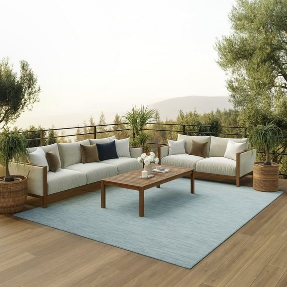Nourison Positano Indoor/Outdoor Aqua 7' x 10' Area Rug, (7x10)