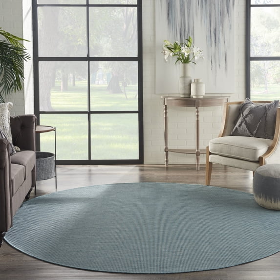 Nourison Positano Indoor/Outdoor Aqua 8' x round Area Rug, (8 Round)