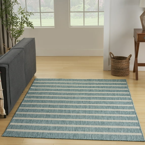 Nourison Positano Indoor/Outdoor Aqua Ivory 4' x 6' Area Rug (4x6)