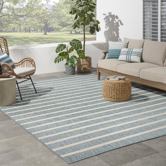Nourison Positano Indoor/Outdoor Aqua Ivory 8' x 10' Area Rug (8x10)