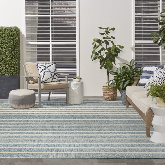 Nourison Positano Indoor/Outdoor Aqua Ivory 9' x 12' Area Rug (9x12)