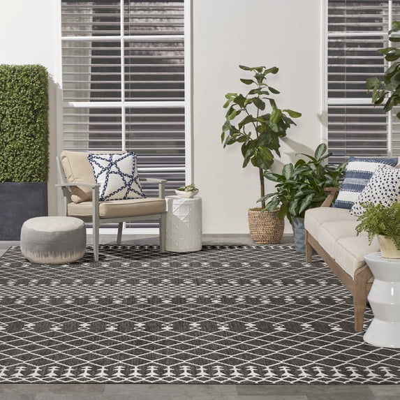 Nourison Positano Indoor/Outdoor Black 9' x 12' Area Rug (9x12)