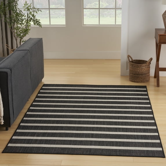 Nourison Positano Indoor/Outdoor Black Ivory 4' x 6' Area Rug (4x6)