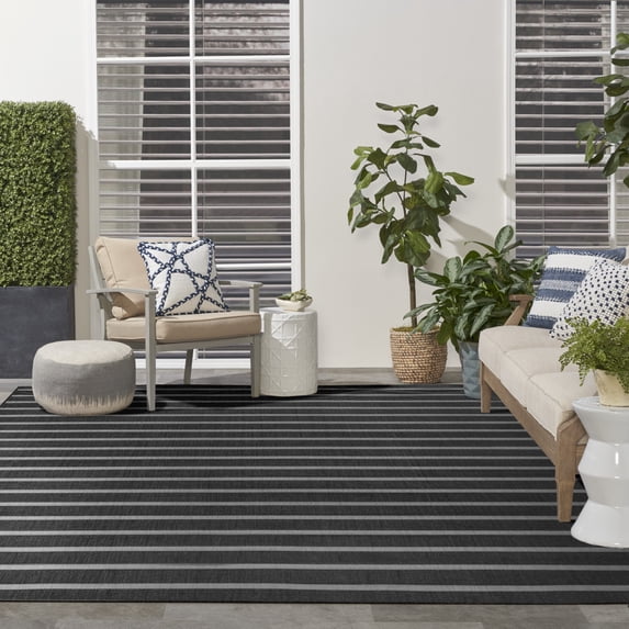 Nourison Positano Indoor/Outdoor Black Ivory 9' x 12' Area Rug (9x12)