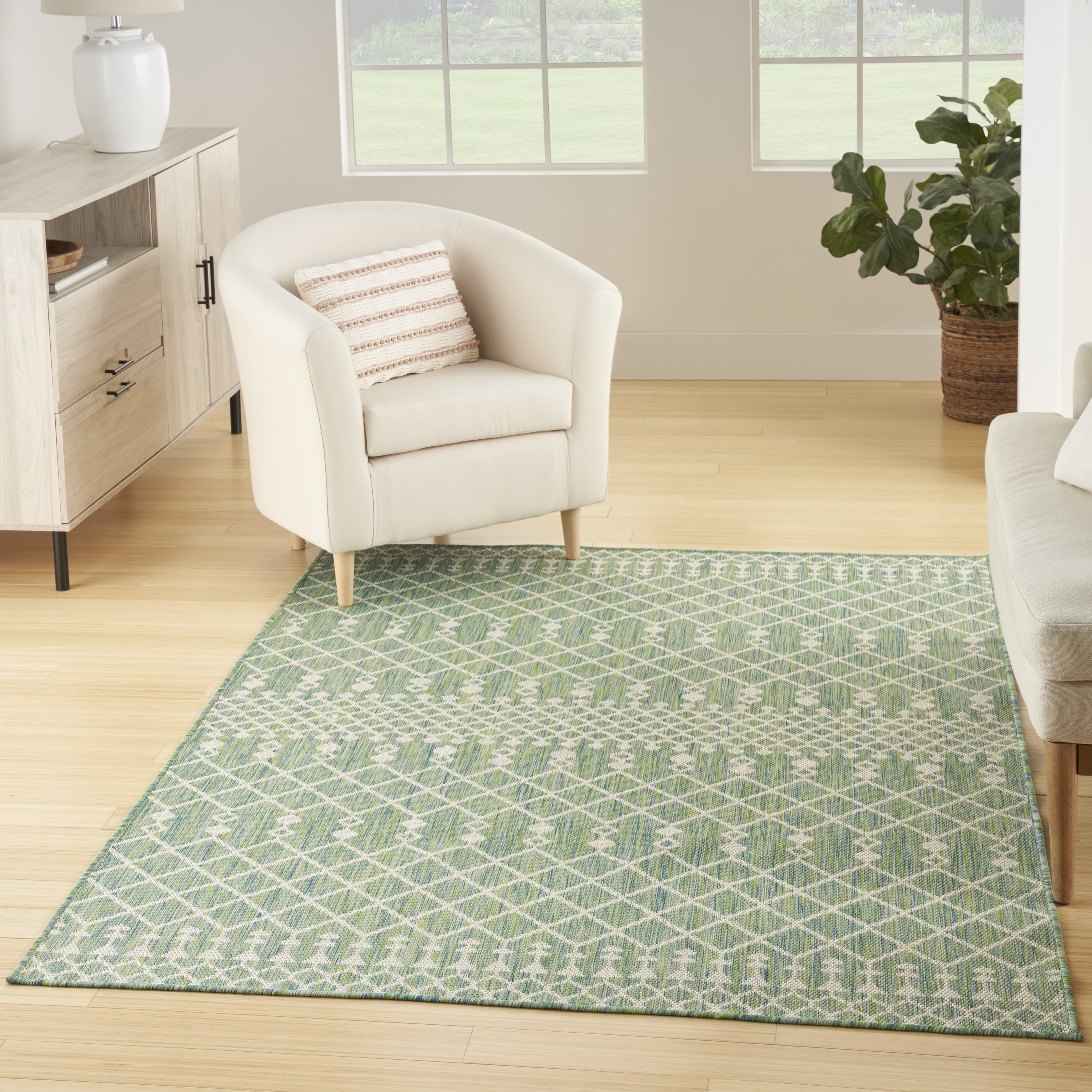 Nourison Positano Indoor/Outdoor Blue Green 5' x 7' Area Rug (5x7)
