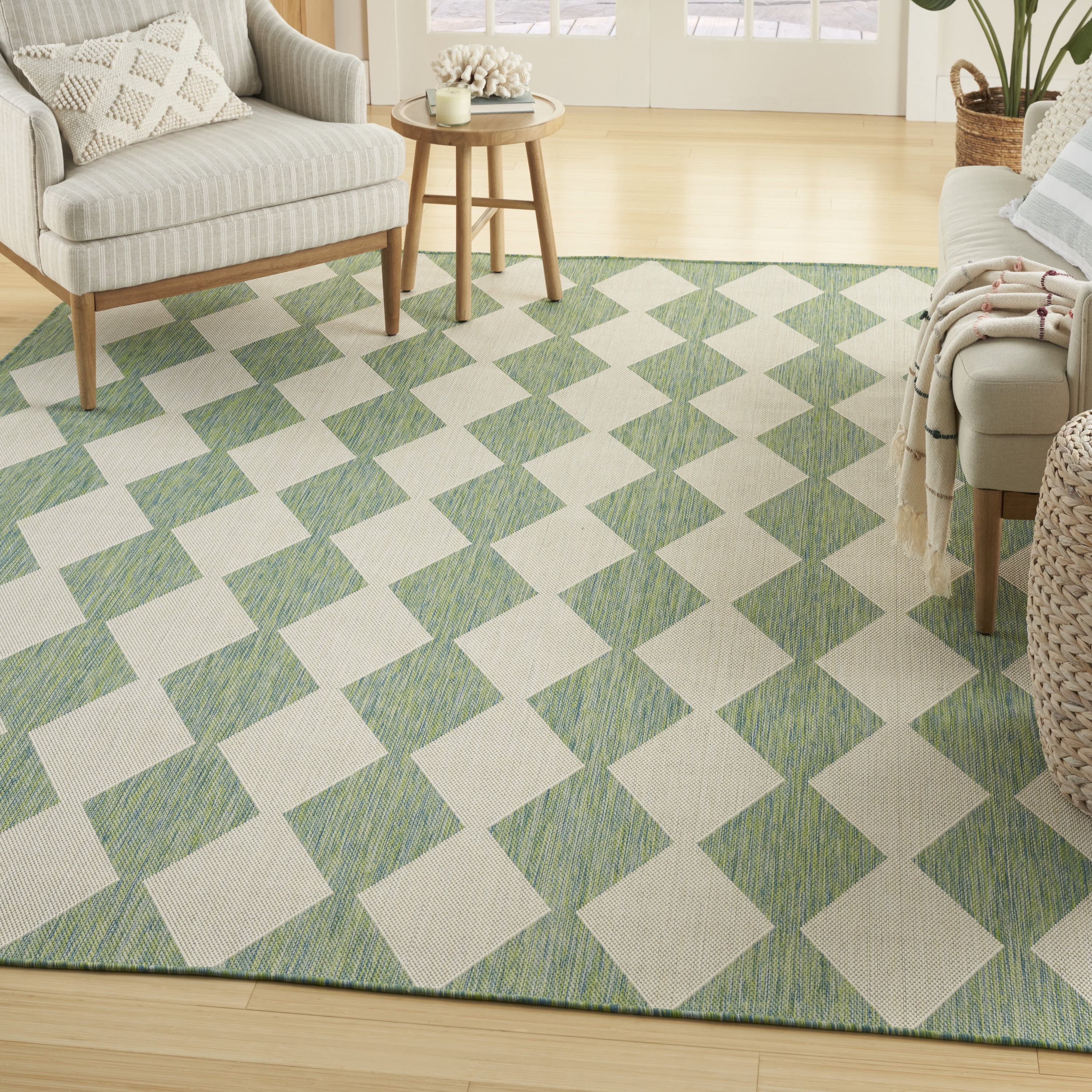 6x7 9 Rug Nourison, Indoor Outdoor Area Rug, 6' x 9', Blue Green Checkered ...