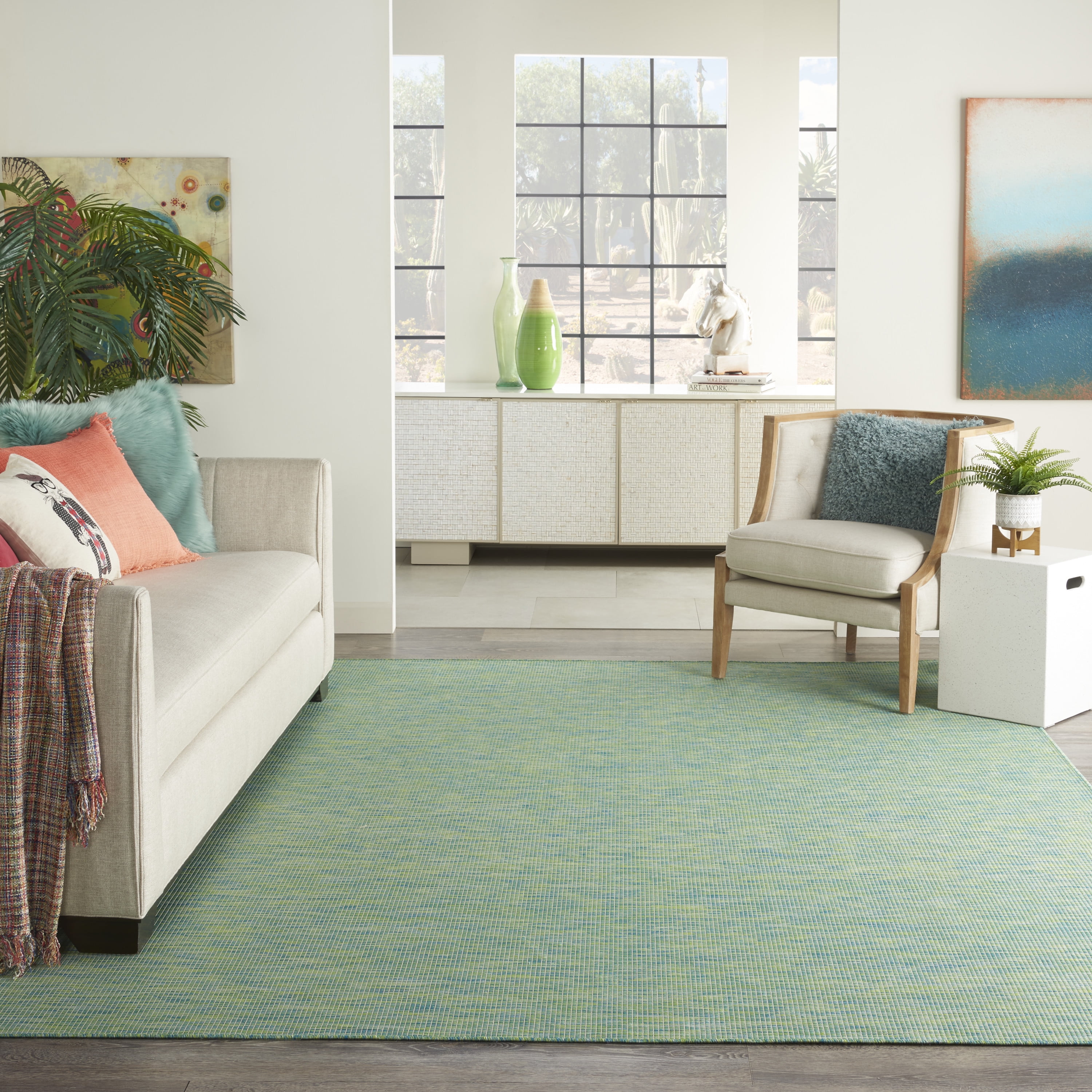 Sereno Blue/Green Synthetic 8' x 10' Reversible Outdoor Rug