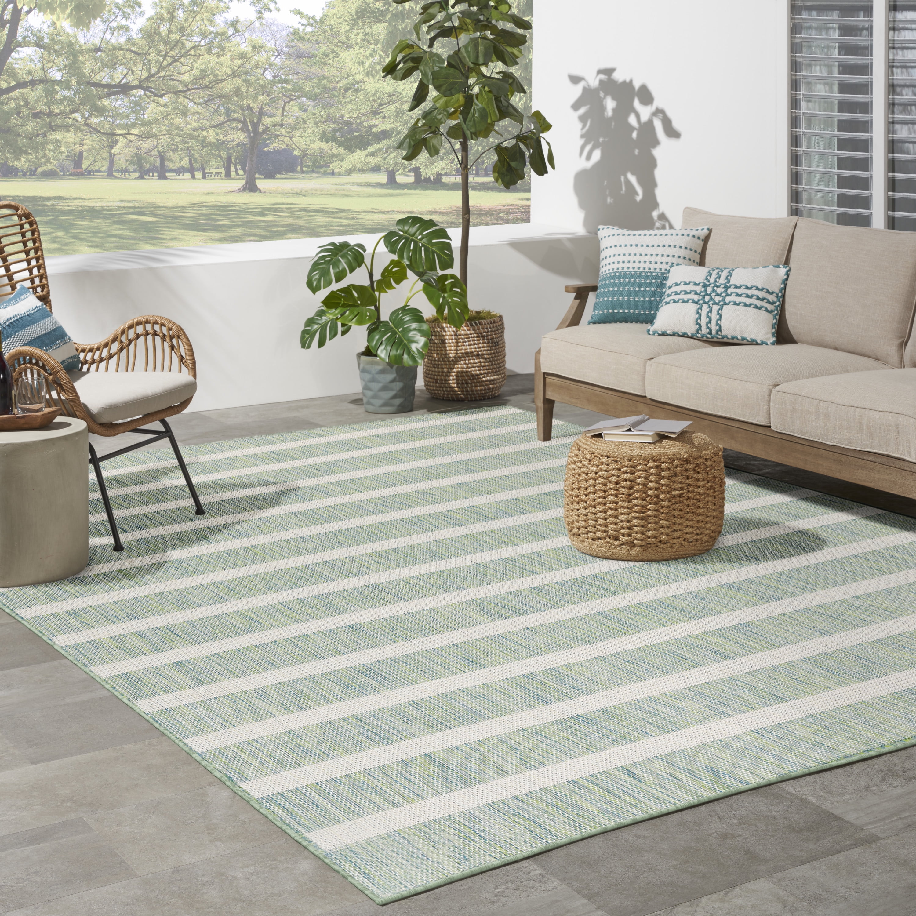 Nourison Positano Indoor/Outdoor Blue Green Ivory 8' x 10' Area Rug ...