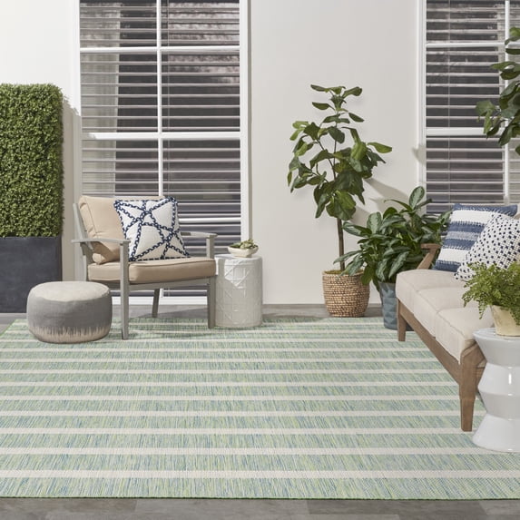 Nourison Positano Indoor/Outdoor Blue Green Ivory 9' x 12' Area Rug (9x12)