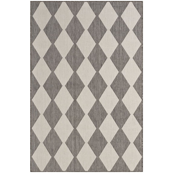 Nourison Positano 4' x 6' Charcoal Diamond Modern Flatweave Indoor/Outdoor Rug