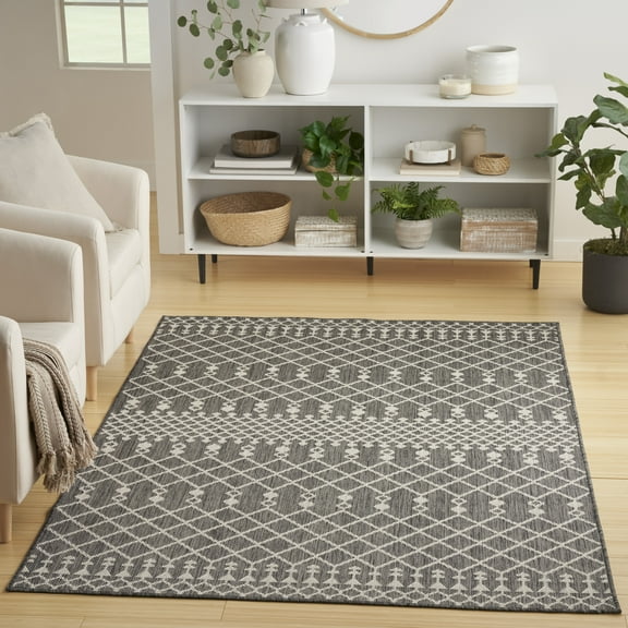 Nourison Positano Indoor/Outdoor Charcoal 7' x 10' Area Rug (7x10)