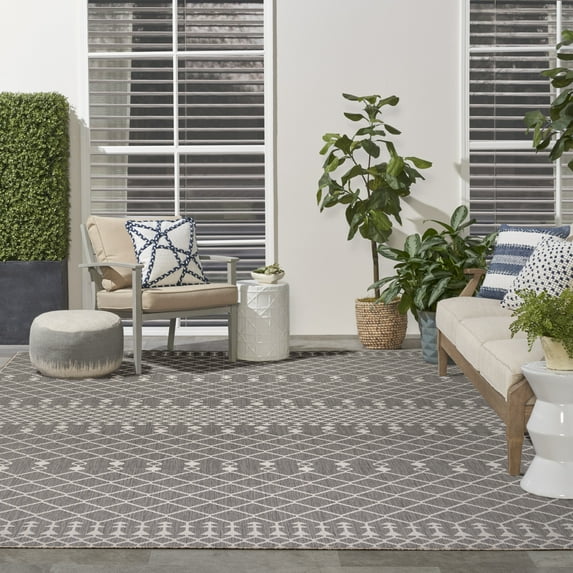 Nourison Positano Indoor/Outdoor Charcoal 9' x 12' Area Rug (9x12)