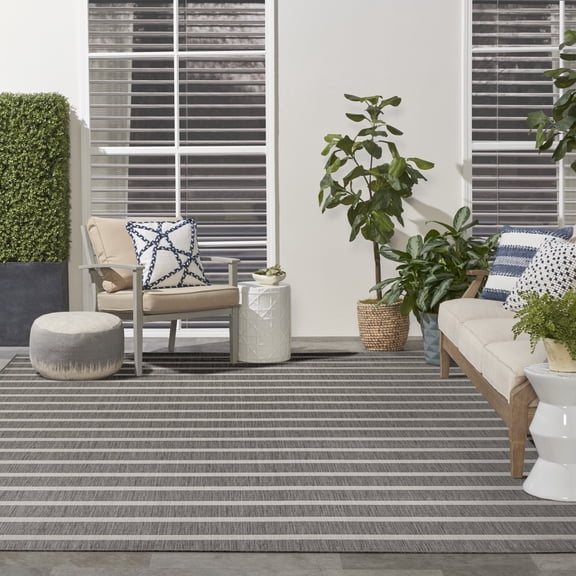 Nourison Positano Indoor/Outdoor Charcoal Ivory 9' x 12' Area Rug (9x12)