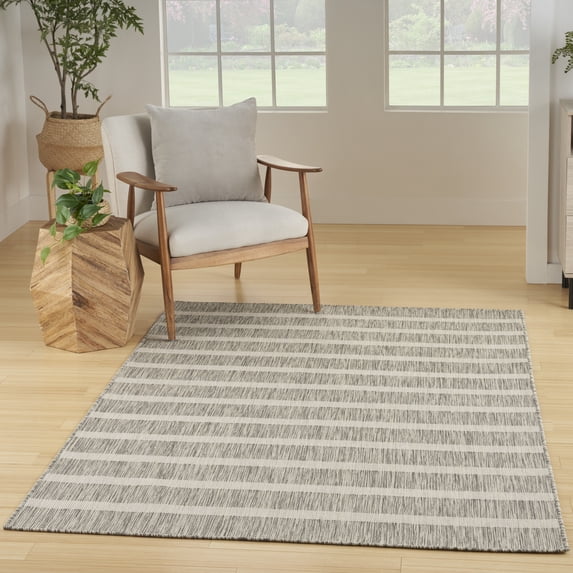 Nourison Positano Indoor/Outdoor Grey Ivory 5' x 7' Area Rug (5x7)