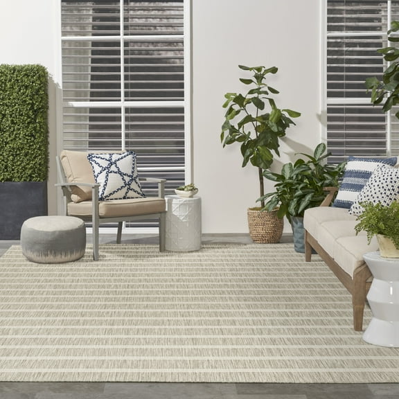 Nourison Positano Indoor/Outdoor Grey Ivory 9' x 12' Area Rug (9x12)