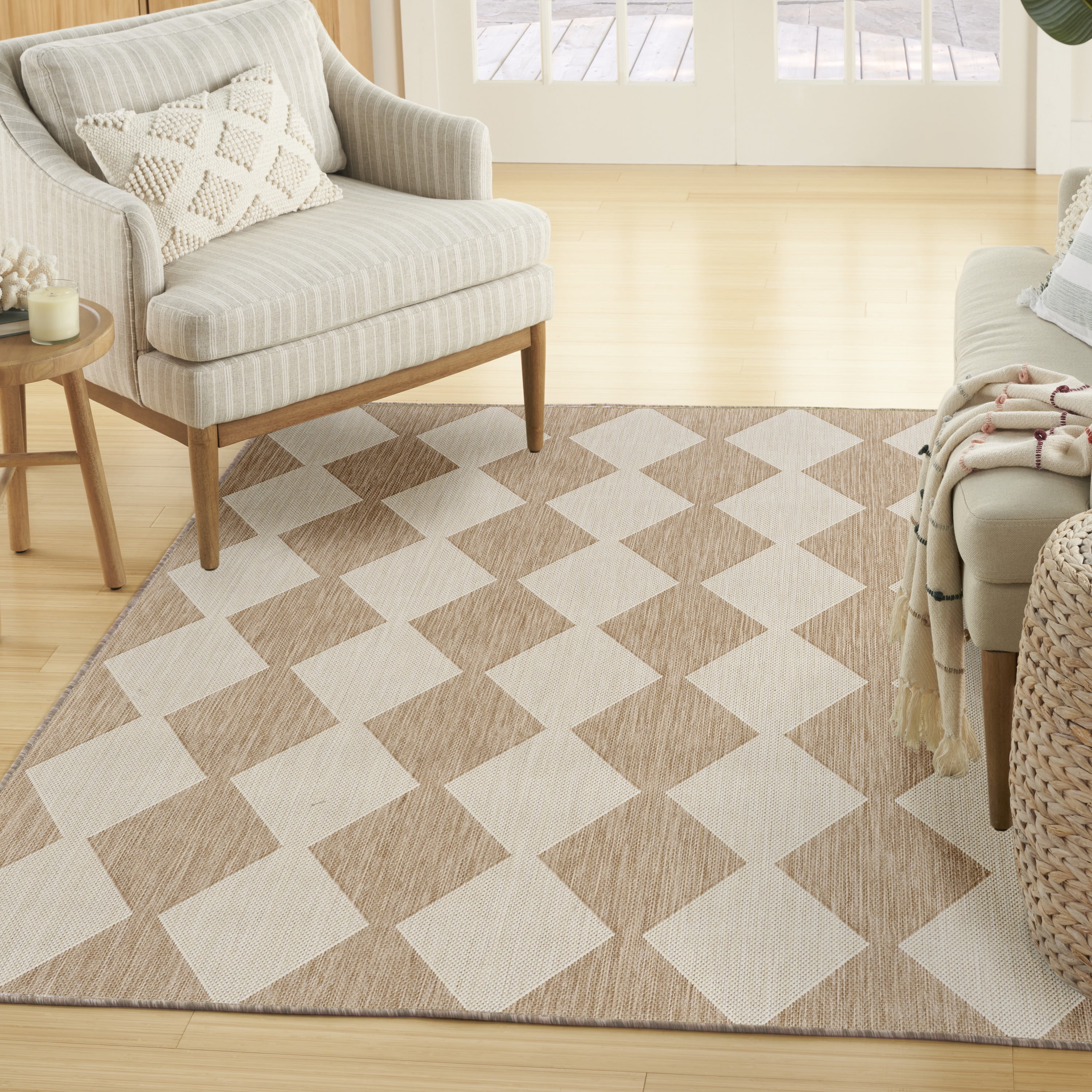 Jute Beige Diamond Pattern Flat Woven Rectangular Rug 4' x 6'