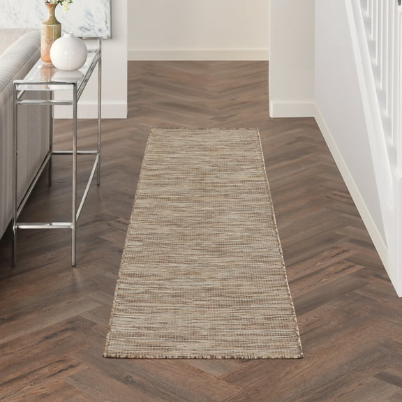 Nourison Positano Indoor/Outdoor Modern Solid Beige 2'2" x 8' Area Rug, (8' Runner)