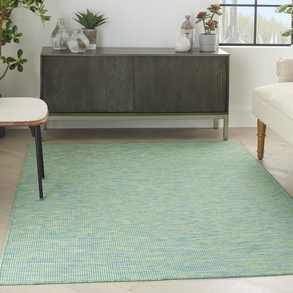 Nourison Positano Indoor/Outdoor Modern Solid Blue/Green 4' x 6' Area Rug