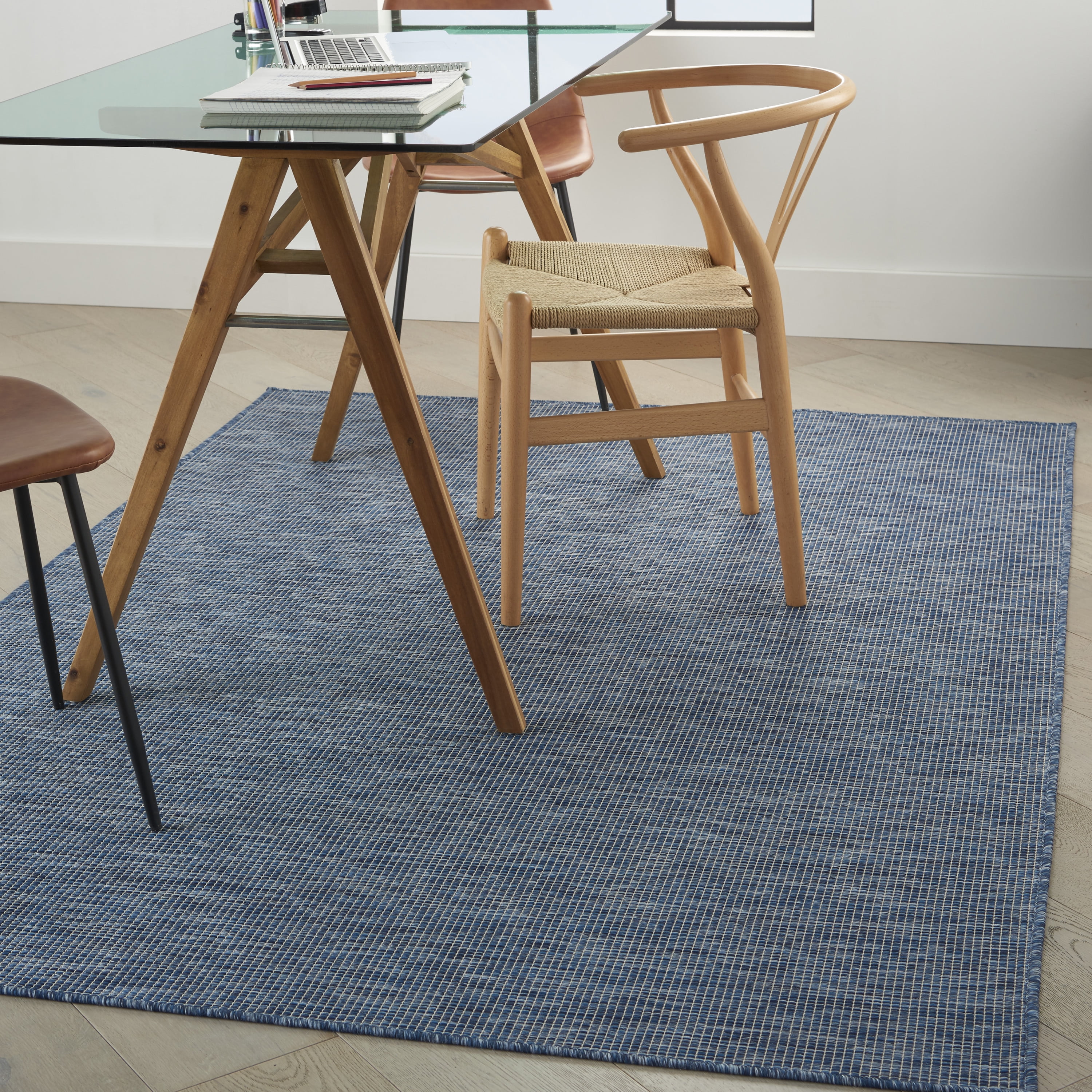 Navy Blue Flat Woven Rectangular Synthetic Rug, 4' x 6'