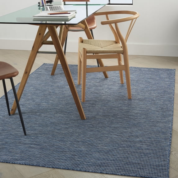 Nourison Positano Indoor/Outdoor Modern Solid Navy Blue 4' x 6' Area Rug