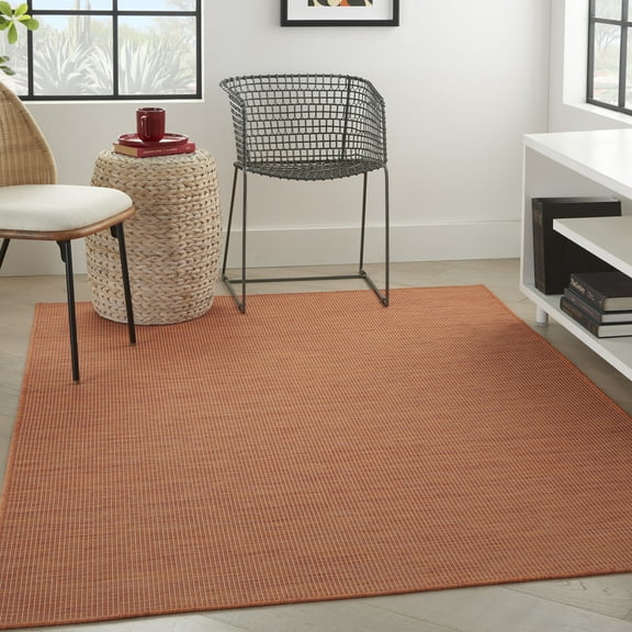 Nourison Positano Indoor/Outdoor Modern Solid Terracotta 5' x 7' Area Rug, (5' x 7')