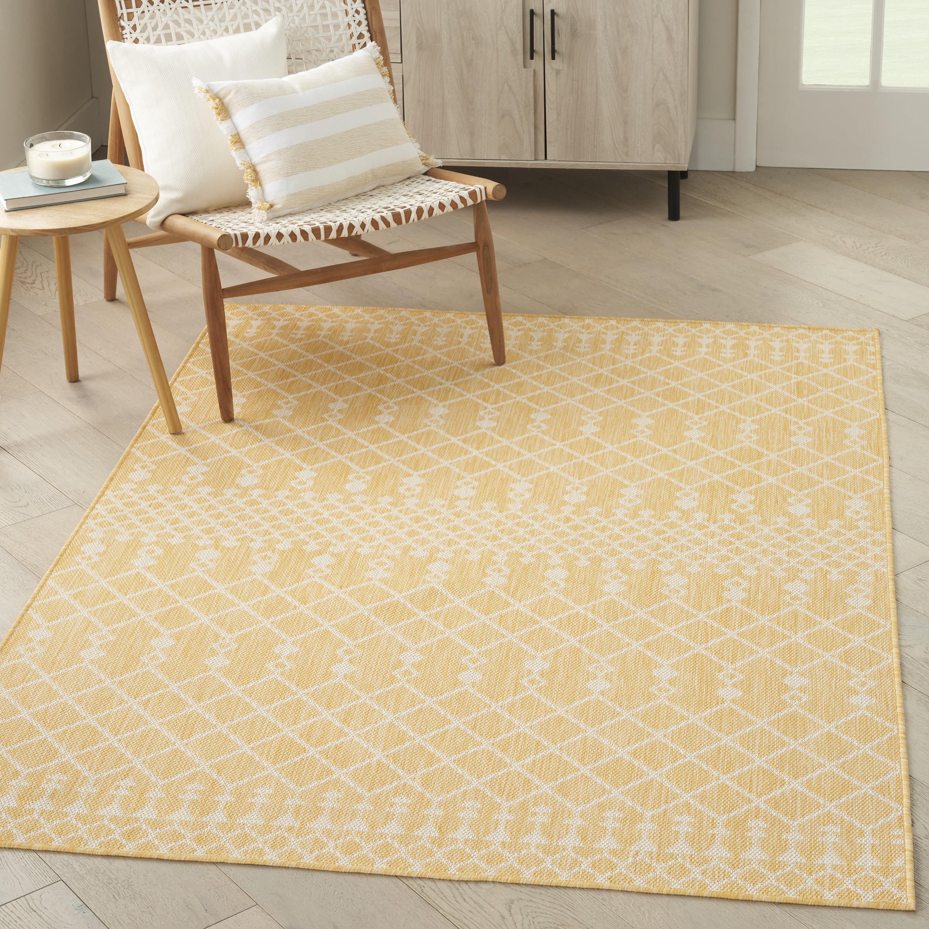 Yellow Moroccan Trellis Synthetic Flatweave Rug 4' x 6'