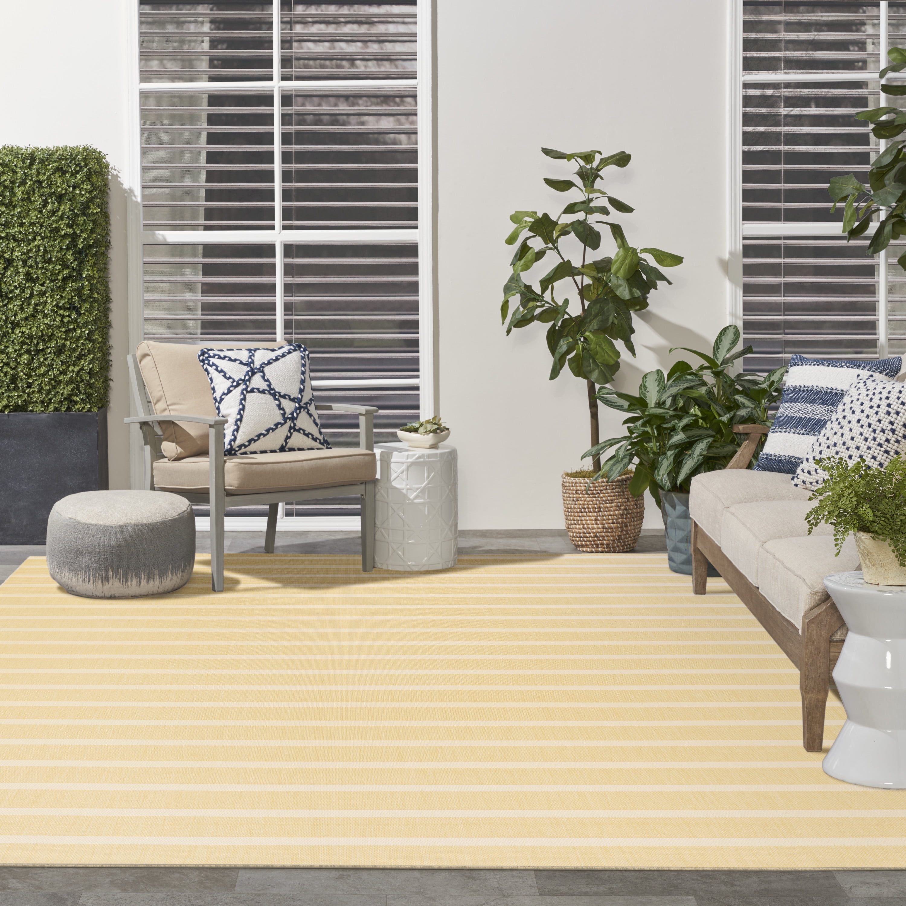 Nourison Positano Indoor/Outdoor Yellow Ivory 9' x 12' Area Rug (9x12)