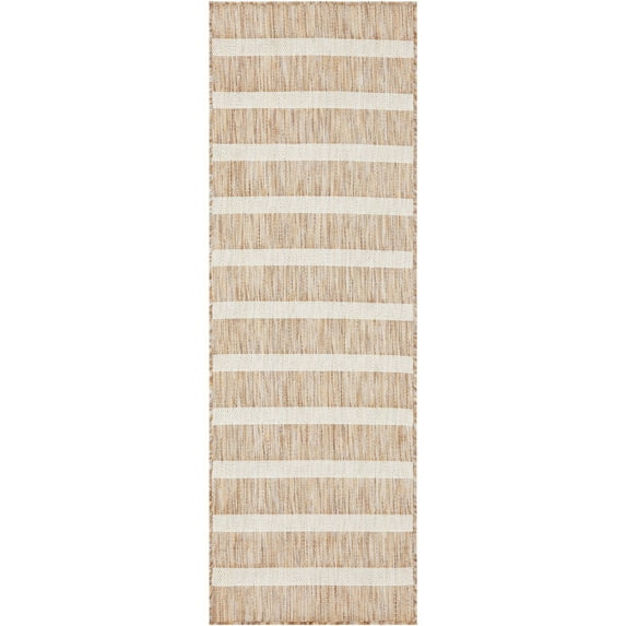 Nourison Positano Modern Stripes Flatweave Outdoor Rug Beige Ivory 2' x 6'