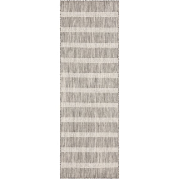 Nourison Positano Modern Stripes Flatweave Outdoor Rug Grey Ivory 2' x 6'