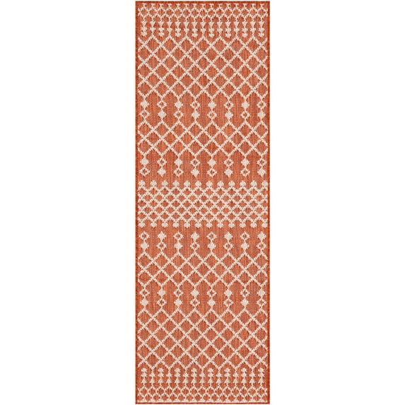 Nourison Positano Moroccan Trellis Flatweave Outdoor Rug Terracotta 2' x 6'